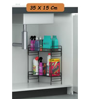 2 Katlı Evye Tezgah Altı Raf Banyo Mutfak Dolabı Çok Amaçlı Düzenleyici Deterjanlık Organizer