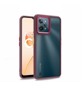 Realme C31 Kılıf Case, Kamera Lens Korumalı Elektroplatin Kaplama Sert PC Koruyucu Colourful Platinum Serisi (Kırmızı)