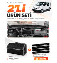 RENAULT TRAFİC (2004-2010) Uyumlu Torpido Örtüsü + Deri Bagaj Çantası + Sticker Seti - Siyah Gri