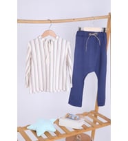 Babyhola Keten Gömlek Pantolon Kız Erkek Çocuk Takım 1751 (Lacivert)