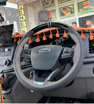 Ford Fiesta Mk8 Dikme Direksiyon Kılıfı Parlak Siyah Gri Detaylı Gri Çift Yüzük ve Dikiş 2018-2023