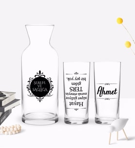BK Gift Kişiye Özel Renkli Baskılı Ters Giden Bir Şey Yok Tasarımlı İkili Rakı Bardağı ve Karaf Hediye Seti-1 (Model 1)