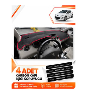 PEUGEOT 308 (2008-2014) Uyumlu Ön Torpido Koruma Kılıfı Halısı - Siyah Kırmızı
