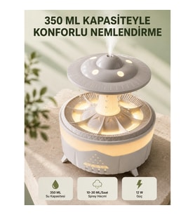 Mey İthalat® Dekoratif UFO Hava Nemlendirici Simüle Yağmur Damlalı Renkli Gece Işıklı 350 ML
