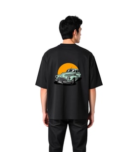 Erkek Oversize Tişört Vintage Otomotiv Baskısı Retro Araba Desenli Rahat Kesim Kaliteli DTF Baskı