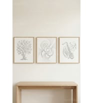 Minimal Line Art Harmony 3’lü Ahşap Çerçeveli Tablo Seti