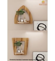 Ahşap Dekoratif Duvar Rafı 2 li Set ( MTS-176 ) (Kahverengi)