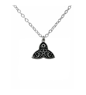 Triquetra, Güneş Ay ve Yıldız Figürlü Pentagram Unisex Kolye – 60 cm Zincirli, Mistik & Gotik Takı (Gümüş)
