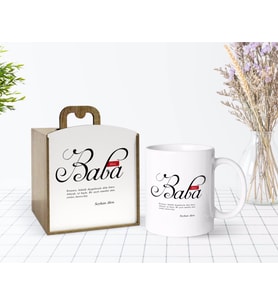BK Gift Kişiye Özel Ahşap Kutuda Mânâ Baba Tasarımlı Beyaz Kupa Bardak-1