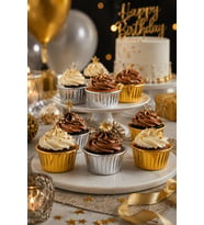 Cupcake Kapsülü 24'lü 12 Gold 12 Gümüş Varaklı Asetat Kutulu Kek Muffin Pişirme ve Sunum Kapsülü