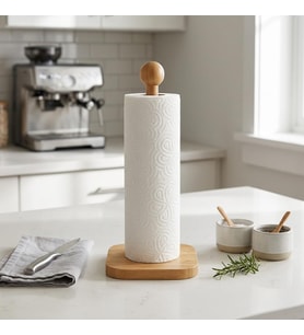 %100 Doğal Bambu Kare Kağıt Havluluk - Minimalist Dik Ahşap Havlu Standı (12x28 cm, 1 Adet)