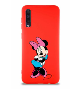 Samsung Galaxy A30S Soft Premier Kapak Minnie Mouse-D Tasarımlı Silikon Kılıf - Kırmızı (Şeffaf)