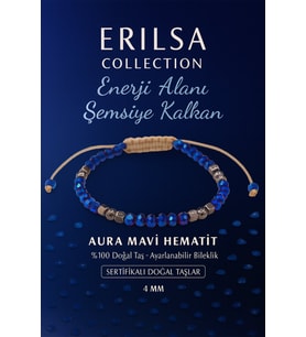Sertifikalı Enerji Alanı Şemsiye Kalkanı Koruyucu Bilekliği -Aura Mavi Hematit Taşı (Çok Renkli)