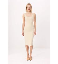 Kadın Midi Bodycon Örme Elbise Kare Yaka Kalın Askılı Viskoz Liyosel Karışımı Günlük Rahat Modern
