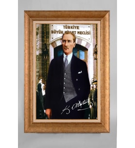Altın Varaklı Çerçeveli Paspartulu Atatürk Tablo a616 (Gold)