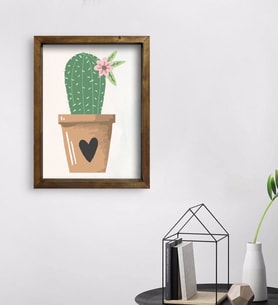 BK Gift Kaktüs Tasarımlı Doğal Masif Ahşap Çerçeveli Tablo 45x65cm-9