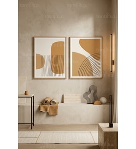Modern Minimalist Sanat 2'li Ahşap Çerçeveli Tablo Seti