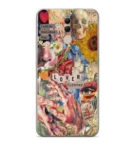 Huawei Mate 20 Lite Uyumlu Aesthetic Vintage Kolaj Desenli Şeffaf Telefon Kılıfı
