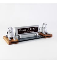 Kişiye Özel Tasarım Çift Aslan Gümüş Premium Cam Masaüstü İsimlik - Çift Aslan Gold İsimlik – Ofis Masaüstü İsimlik - Masalık