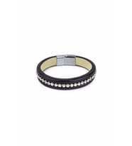 Özel Seri Swarovski Taşlı Gerçek / Hakiki Deri Bileklik - Mıknatıs Kilitli - Siyah - Unisex