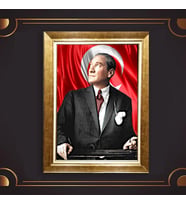 Altın Varaklı Çerçeveli Paspartulu Atatürk Tablo nl02A408 (Gold)