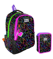 Coral High Kalp Baskılı Siyah Pembe Kız Çocuk Okul Çantası ve Organizer Kalemlik Seti 23670+11145