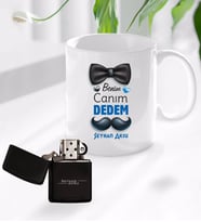 BK Gift Kişiye Özel Canım Dedem Tasarımlı Kupa Bardak ve Benzinli Çakmak Seti-3 (Model 1)
