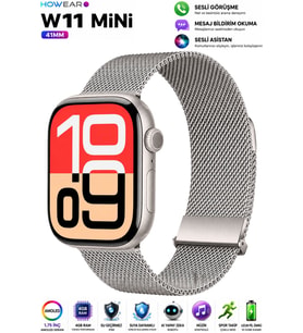 Watch W- 11 Mini 41mm Akıllı Saat Android iPhone Uyumlu AMOLED Ekran Sesli Görüşme NFC Yapay Zeka ( Gri )