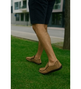 Growish GR0319 Hakiki Nubuk Deri Günlük Küçük Büyük Numara Rahat Şort Ve Keten Altı Erkek Loafer Ayakkabı (Kum)