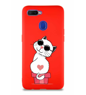 Oppo A5S Soft Premier Kapak Coolcat Tasarımlı Silikon Kılıf - Kırmızı (Şeffaf)