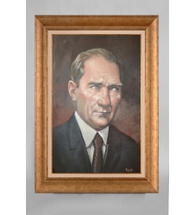 Altın Varaklı Paspartulu Çerçeveli Atatürk Tablo sd401