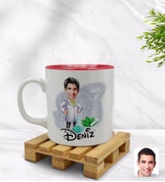 BK Gift Kişiye Özel Erkek Eczacı Karikatürlü İçi Kırmızı Renkli Kupa Bardak Model 1