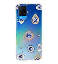 PrintiFy Oppo A54  ile Uyumlu 1mm Slim Fit Nazar Boncuğu 5 Baskılı Şeffaf  Kılıf