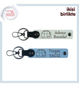 Gezgin Takımler İçin Hazırlanan Hatıra, Karavan Temalı Anahtarlık 2’li Takım, Beyaz-Gök Mavi