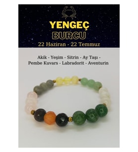 Yengeç Burcu Bilekliği Sitrin, Aytaşı, Yeşim, Aventurin, Pembe Kuvars, Akik, Labradorit