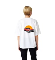 Kadın Oversize Tişört %100 Pamuk Vintage Otomobil Baskılı Retro Stil Krom Detay Rahat Kesim Günlük