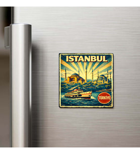 Vintage İstanbul Şehri Temalı Buzdolap Magneti – 9x9 cm