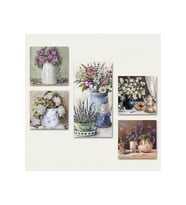 Dekoratif Çiçek Görselli Ev Dekorasyon Collage 5 Parça Mdf Tablo
