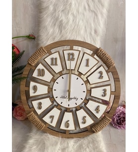 Kişiye Özel Halatlı Dekoratif Ahşap Duvar Saati 50 cm