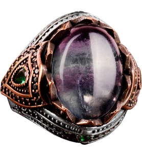 Gerçek Doğal Taş El Yapımı Yüzük - 925 Ayar Gümüş Şık Yüzük (Fluorite)