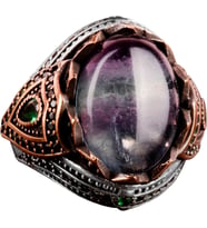 Gerçek Doğal Taş El Yapımı Yüzük - 925 Ayar Gümüş Şık Yüzük (Fluorite)