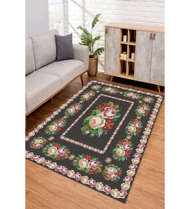 Dijital Kaymaz Taban Yıkanabilir Renkli Salon Halısı Mutfak Halısı Yolluk ND-SD-402 (Siyah)