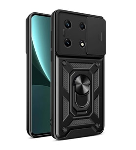 İnfinix Note 30 Pro Kılıf Yüzüklü Standli Sürgülü Kamera Korumalı Tank Sert Silikon Kapak (Siyah)