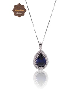 Safir Taşlı Damla Model 925 Ayar Gümüş Kadın Kolye 201024307