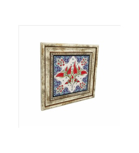 Osmanlı İznik Çini Deseni Baskılı Taş Tablo 25X25