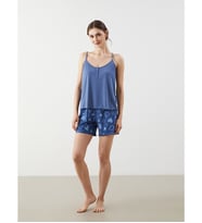 LCW DREAM İndigo V Yaka Baskılı Kadın Şortlu Pijama Takımı