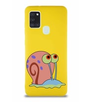 Samsung Galaxy A21S Soft Premier Kapak Salyangoz Gary Tasarımlı Silikon Kılıf - Sarı (Şeffaf)