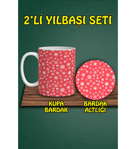 Yılbaşı Temalı Kupa ve Bardak Altlığı Seti
