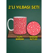 Yılbaşı Temalı Kupa ve Bardak Altlığı Seti