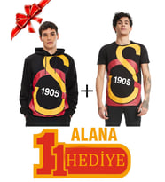 Galatasaray Orijinal Büyük Logolu Siyah Sweat Büyük Logolu T-shirt Hediyeli